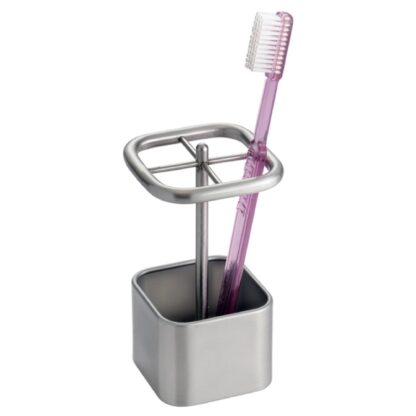 IDesign Gia Brushed Stainless Steel Divided Toothbrush Stand - 2.5 X 2.5 X 4.5