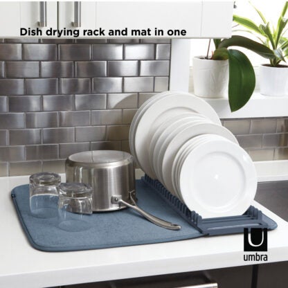 Umbra 330720-1191 UDry Dish Rack with Drying Mat - Denim