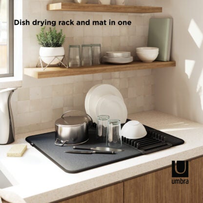 Umbra 330720-040 Udry Dish Drying Rack With Mat, Black