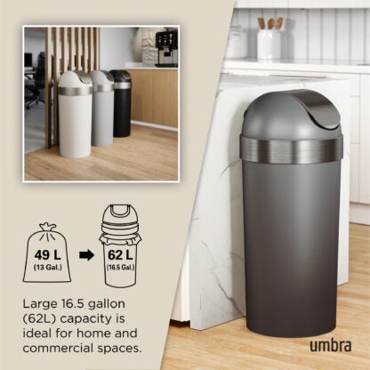 Umbra 086758-480-REM 62 L Venti Trash Can with Swing Top Lid - Pewter