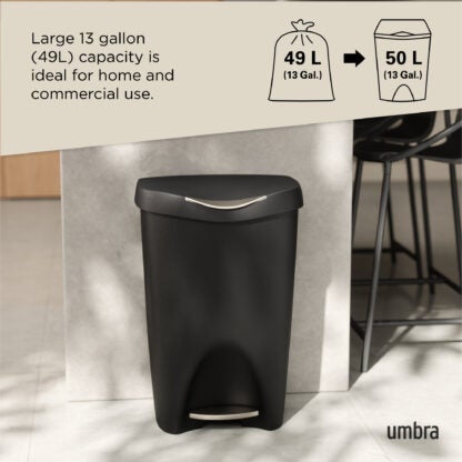 Umbra 084200-047 50 L Brim Trash Can with Lid - Black/Nickel