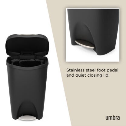 Umbra 084200-047 50 L Brim Trash Can with Lid - Black/Nickel