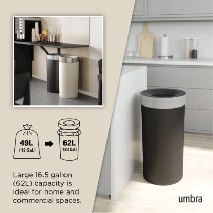 Umbra 1013048-047-REM 62 L Vento Trash Can - Black/Nickel