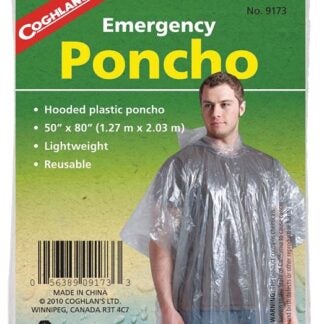 COGHLAN'S 9173 Emergency Poncho, One-Size, Polyethylene, Clear, Reusable Collar Sells in Quantity of 24