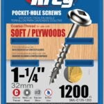 Kreg SML-C125-1200 Pocket-Hole Screw, #8 Thread, 1-1/4 in L, Coarse Thread, Maxi-Loc Head, Square Drive, Carbon Steel