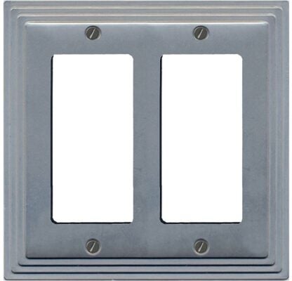 Atron AZTEC Series 65RR Wallplate, 5 in L, 4-5/8 in W, 2-Gang, Metal, Satin Nickel