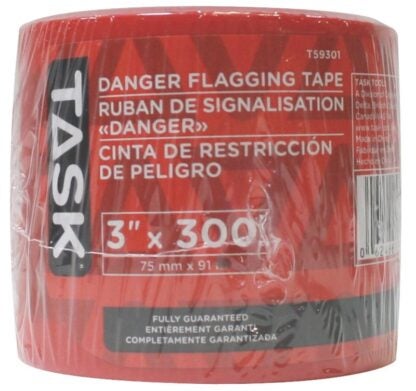 Task T59301 Danger Flagging Tape, 300 ft L, 3 in W, Orange, PVC