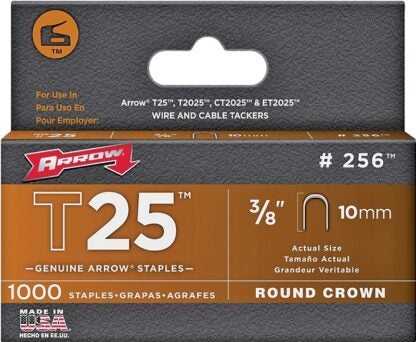 Arrow 256 Round Crown Staple, 5/16 in W Crown, 3/8 in L Leg, Steel Sells in Quantity of 5