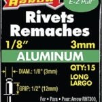 Arrow RLA1/8 Pop Rivet, Long, 1/2 in L, Aluminum