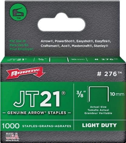 Arrow JT21 Series 276 Flat Crown Staple, 7/16 in W Crown, 3/8 in L Leg Sells in Quantity of 5