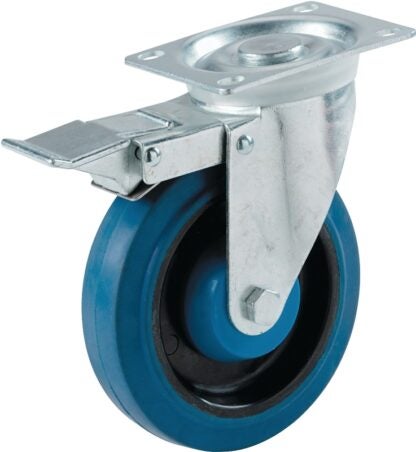 Shepherd Hardware 9262 Swivel Caster, 4 in Dia Wheel, 1 in W Wheel, Rubber Wheel, Blue, 265 lb