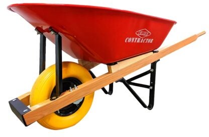 Erie E-1038 Contractor Wheelbarrow, 6 cu-ft Volume, Polyurethane, 1-Wheel, Flat-Free Wheel, 15.25 in Dia x 4 in W Wheel