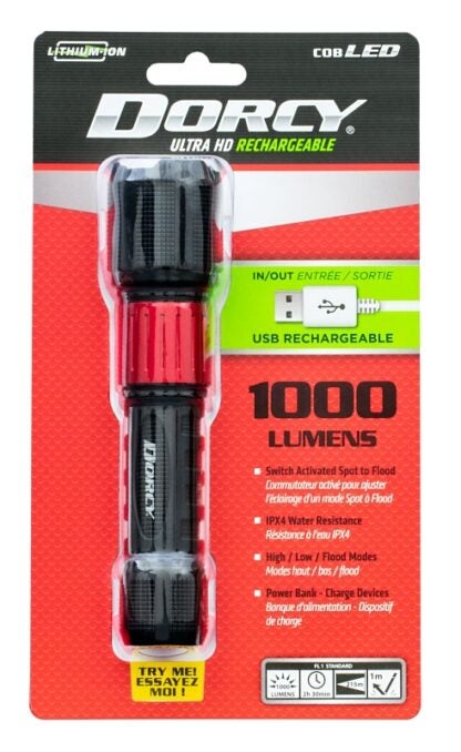 Dorcy Ultra Series 41-4358 Rechargeable Flashlight with Powerbank, 2000 mAh, Lithium-Ion Battery, LED Lamp, Black