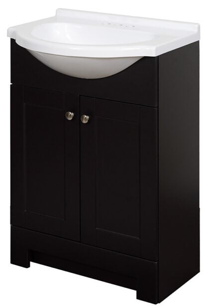 Zenna Home SEC24CH 2-Door Euro Shaker Vanity with Top, Wood, Espresso, Cultured Marble Sink, White Sink