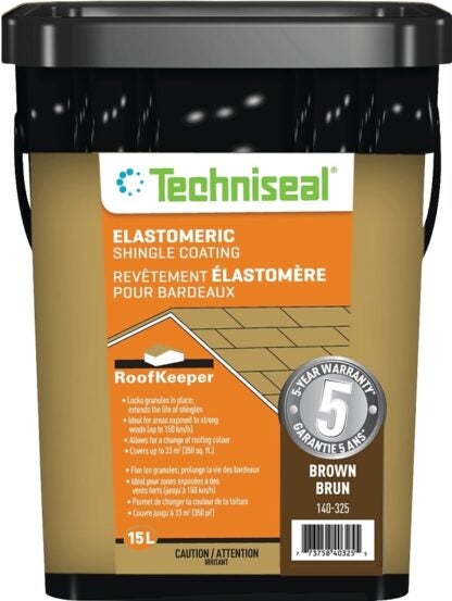 Techniseal RoofKeeper Series 140-325 Elastomeric Protective Coating, Brown, 15 L