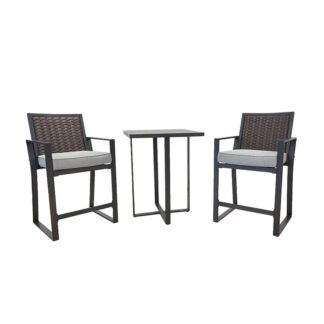 Seasonal Trends SH24S1670H Outdoor Bar Set, Cushion/Steel/Wicker, Brown, Powder-Coated, 3-Piece