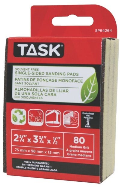 Task Eco Series SP64264 Sanding Pad, 80 Grit, Medium, 3-3/4 in L