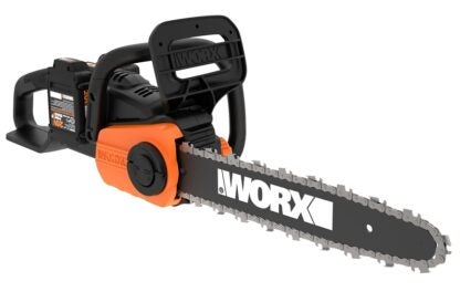 Worx WG384 Cordless Chainsaw, Battery Included, 2 Ah, 40 V, Lithium-Ion, 14 in L Bar, 3/8 in Pitch