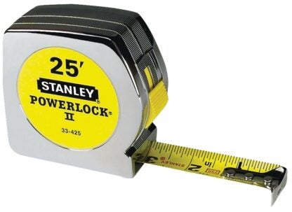 STANLEY 33-425 Measuring Tape, 25 ft L Blade, 1 in W Blade, Steel Blade, ABS Case, Chrome Case