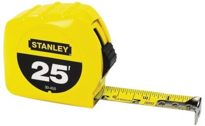 STANLEY 30-455 Measuring Tape, 25 ft L Blade, 1 in W Blade, Steel Blade, ABS Case, Yellow Case