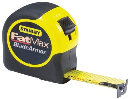 STANLEY 33-716 Measuring Tape, 16 ft L Blade, 1-1/4 in W Blade, Steel Blade, ABS Case, Black/Yellow Case