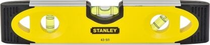 STANLEY 43-511 Torpedo Level, 9 in L, 3-Vial, 2-Hang Hole, Magnetic, Aluminum