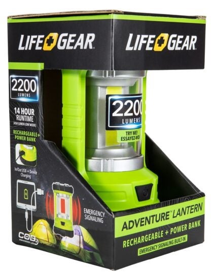 LifeGear 41-3992 Lantern and Power Bank, Lithium-Ion, Rechargeable Battery, Clear