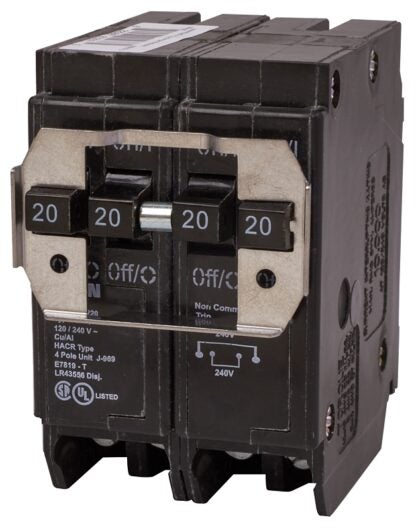 Eaton DNPL220220 Circuit Breaker, Quad Type DNPL, 20 A, 4-Pole, 120/240 VAC, Long Time, Instantaneous, Independent Trip