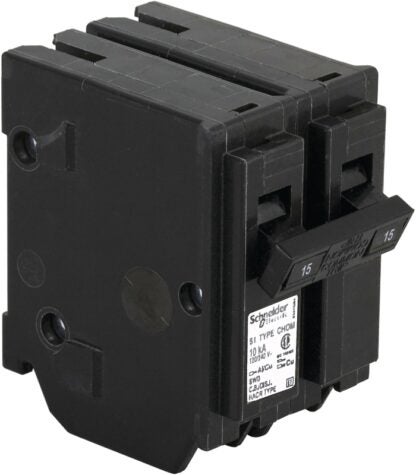 Square D Homeline CHOM215CP Circuit Breaker, Mini, Standard, 15 A, 2 -Pole, 120/240 VAC, Plug Mounting, Black