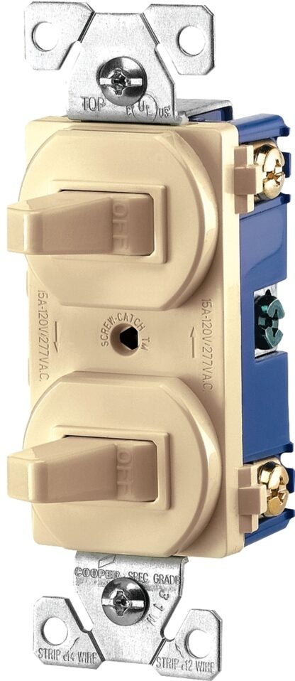 Bussmann 271V-BOX Toggle Switch, 15 A, 120/277 V, SPDT, Lead Wire Terminal, Thermoplastic Housing Material, Ivory