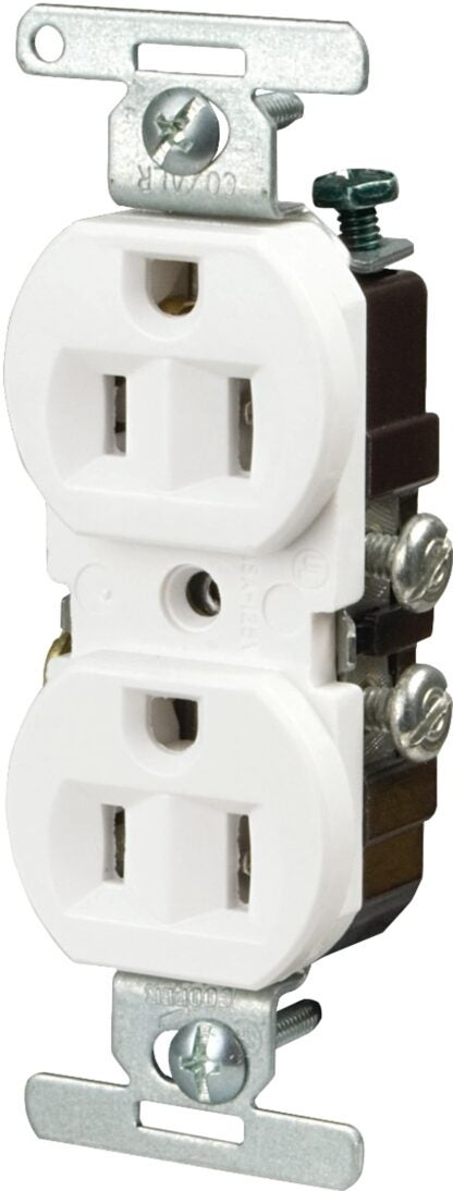 Eaton Cooper Wiring 5270 5270W-BU Duplex Receptacle, 2 -Pole, 15 A, 125 V, Side Wiring, NEMA: 5-15R, White