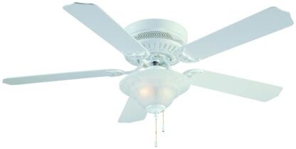 Boston Harbor CF-B-652+1F242WH Low Profile Ceiling Fan, 5-Blade, Bleached Oak/White Blade, 52 in Sweep, 3-Speed