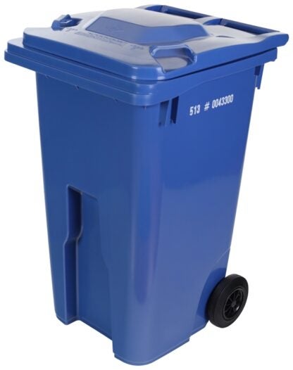 Quattro 60213285E1 Garbage Can, 64 gal Capacity, Polyethylene, Blue