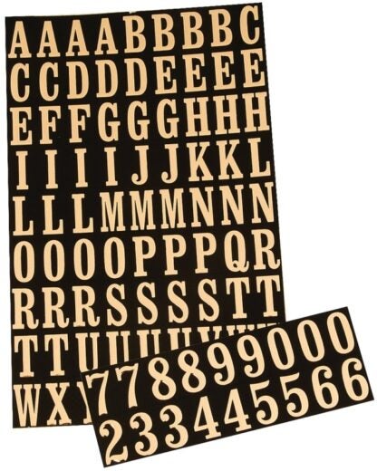 Hy-Ko MM-2 Packaged Number and Letter Set, 7/8 in H Character, Gold Character, Black Background, Mylar Sells in Quantity of 10