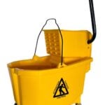 Simple Spaces 9130 Mop Bucket with Ringer, 32 qt Capacity, Plastic Bucket/Pail, Plastic Wringer, Yellow