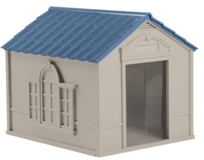 Suncast DH350 Dog House, 38-1/2 in OAL, 33 in OAW, 32 in OAH, Resin, Blue/Taupe