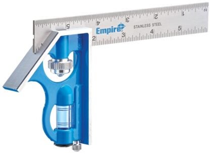 Empire True Blue Series E255 Combination Square, 6 in L Blade, SAE Graduation, Stainless Steel Blade