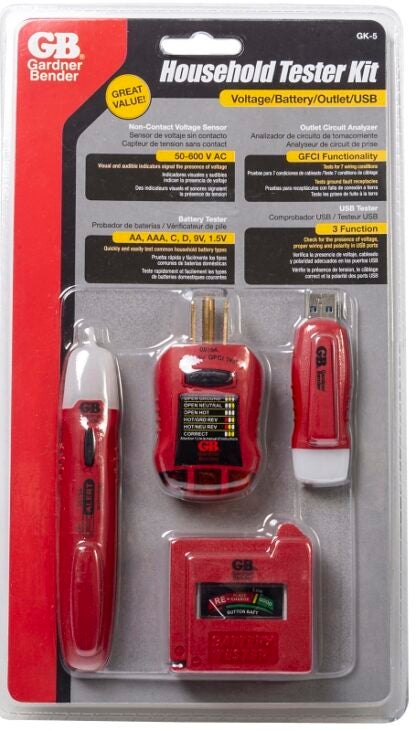 Gardner Bender GK-5 Electrical Tester Kit, 4-Piece, Plastic, Red