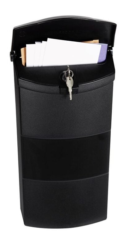 Pro-Df P77001 Locking Mailbox, 440 cu-in, Plastic, Textured, Black, 8-1/2 in W, 4 in D, 13-3/4 in H