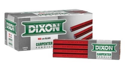 Dixon Ticonderoga 19973 Carpenter Pencil, 7 in L, Wood Barrel, Black/Red Barrel Sells in Quantity of 12