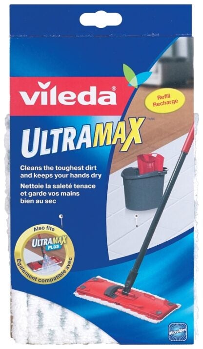 Vileda UltraMax 158806 Mop Refill, Microfiber Cloth, Gray/White