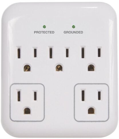 PowerZone OR802155 Tap Surge Protector, 125 V, 15 A, 5-Outlet, 900 Joules Energy, Gray & White