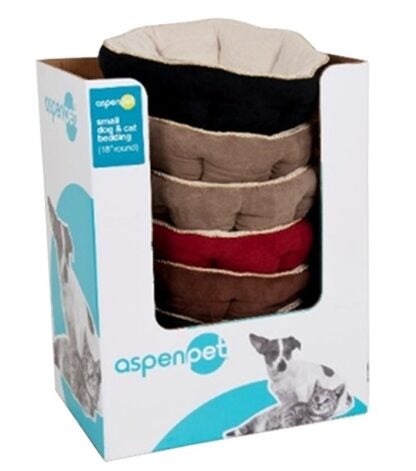 Aspenpet 26947/26542 Pillow Pet Bed, 18 in L, 18 in W, Round, Polyester Fill, Fabric Cover, Assorted Sells in Quantity of 16