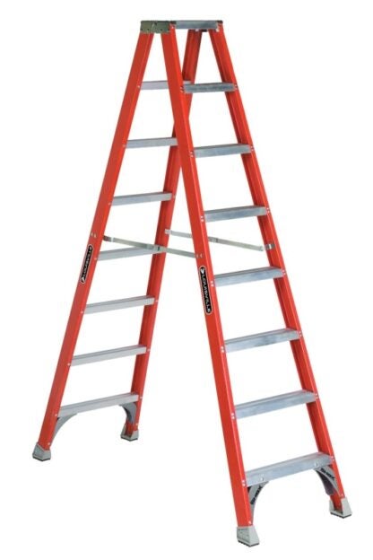 Louisville FM1508 Twin Front Ladder, 147 in Max Reach H, 7-Step, 300 lb, Type IA Duty Rating, 3 in D Step, Fiberglass