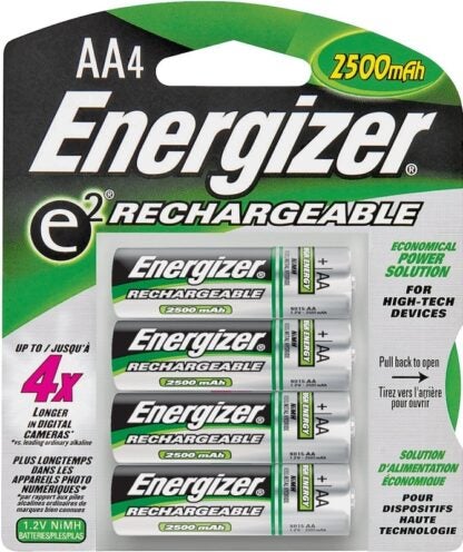 Energizer NH15BP-4 Rechargeable Battery, 1.2 V Battery, 2300 mAh, AA Battery, Nickel-Metal Hydride, Black