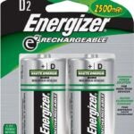 Energizer NH50BP-2 Rechargeable Battery, 1.2 V Battery, 2500 mAh, D Battery, Nickel-Metal Hydride, Green/Silver