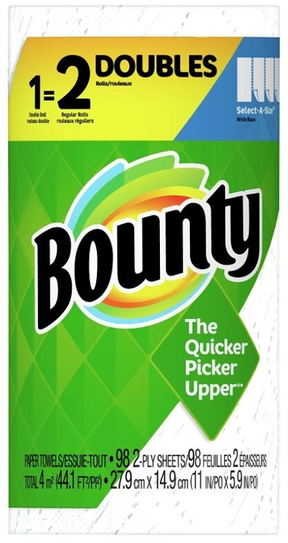 Bounty 66539 Double Roll Paper Towel, 2-Ply, 1/PK Sells in Quantity of 24