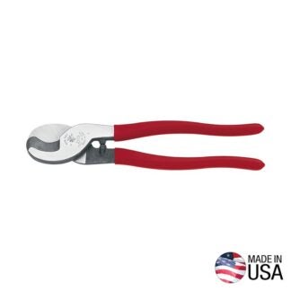 KLEIN TOOLS 63050 Cable Cutter, 9-1/2 in OAL, Steel Jaw, Cushion-Grip Handle, Red Handle