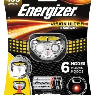 Energizer HDE32E Headlight, AAA Battery, LED Lamp, 400 Lumens Lumens, 80 m Beam Distance, 2 hr Run Time, Gray