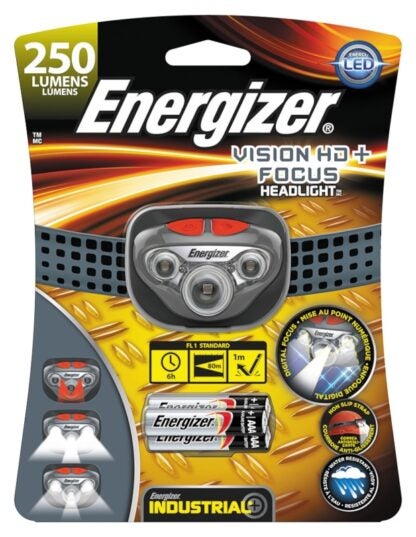 Energizer HDDIN32E Headlight, AAA Battery, Alkaline Battery, LED Lamp, 315 Lumens Lumens, 85 m Beam Distance, Gray